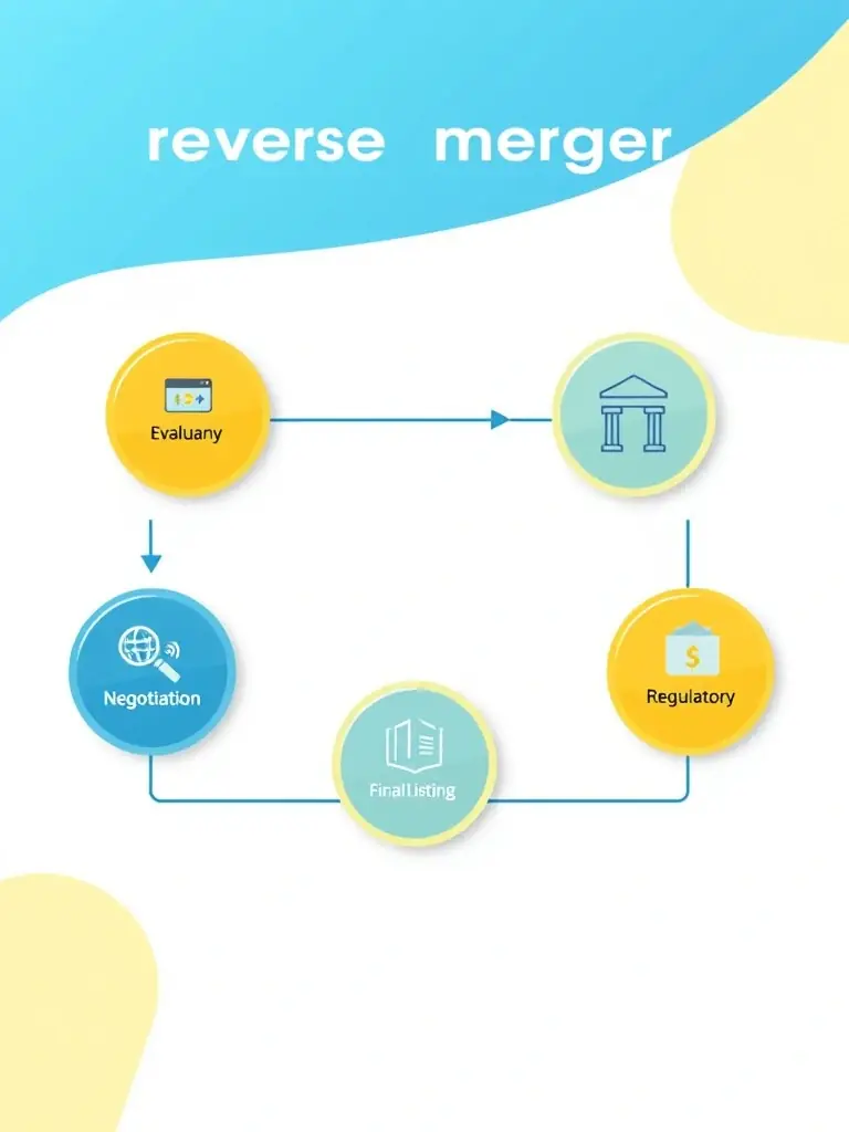 A graphic illustrating the step-by-step process of a reverse merger, highlighting key stages and milestones.