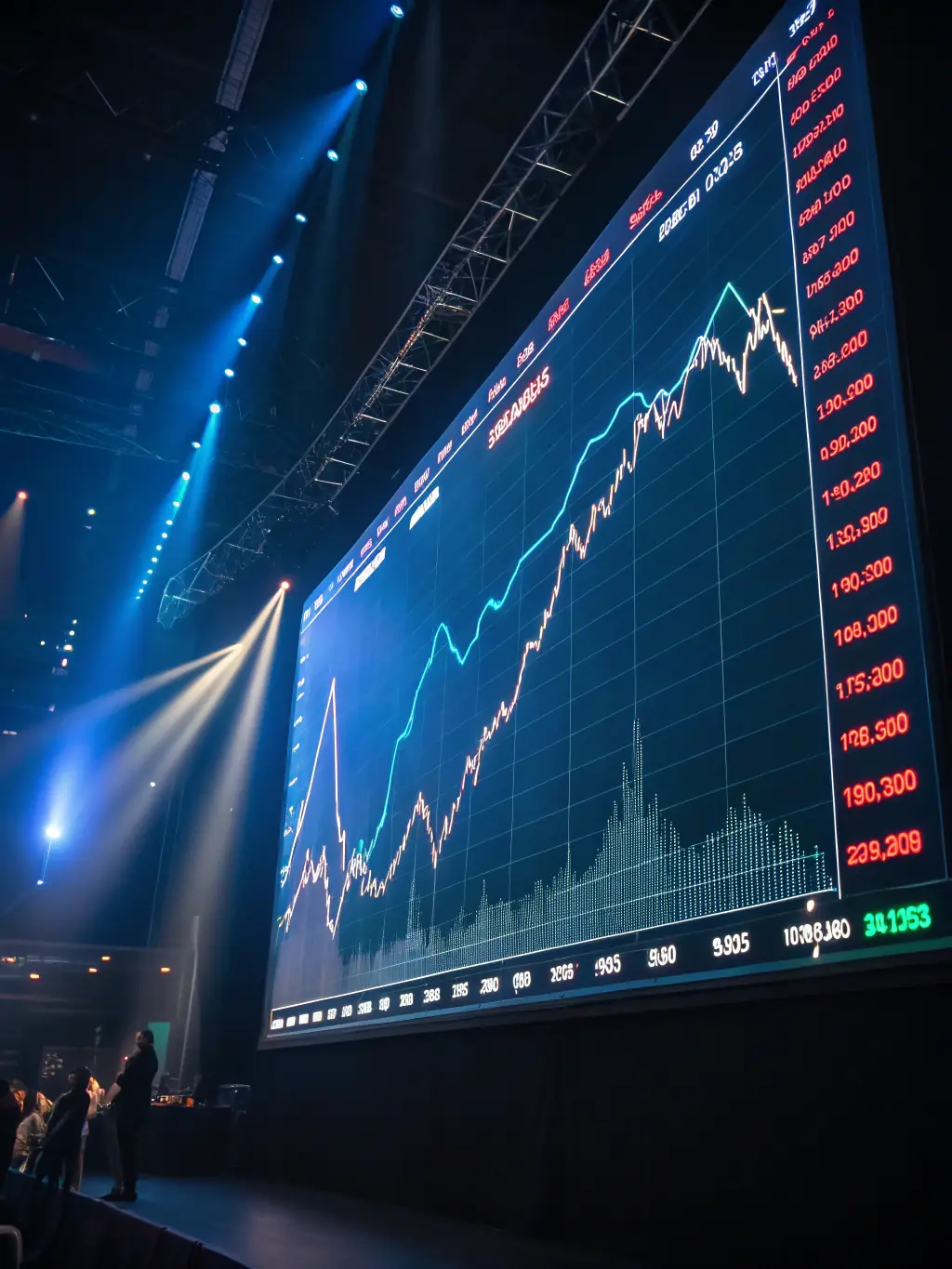 A photograph of a stock ticker displaying upward trends, symbolizing market growth and success.