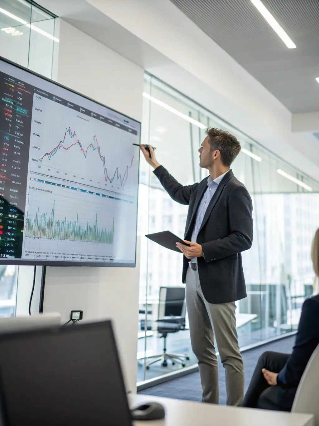 A visual representation of a complex financial chart being simplified and clarified by an expert.